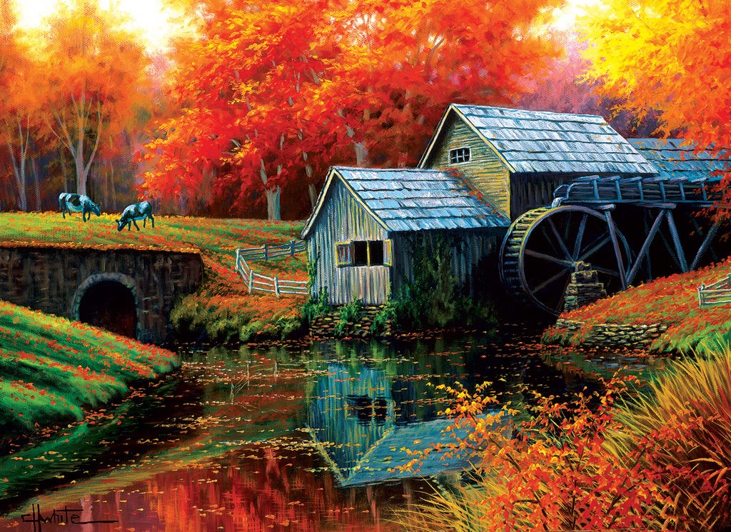 Old Mill in October - 500+pc Large Format Puzzle by SunsOut