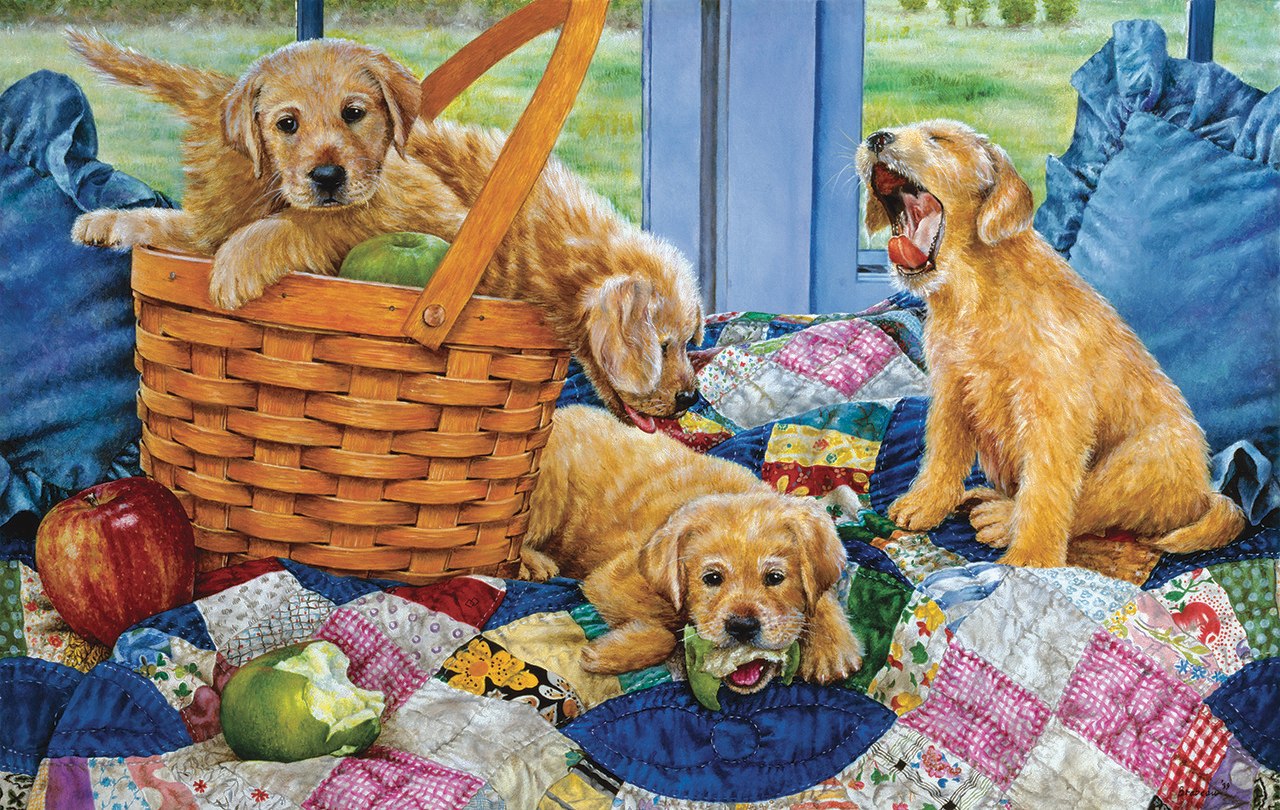 Puppies in a Basket - 550pc Jigsaw Puzzle By Sunsout  			  					NEW