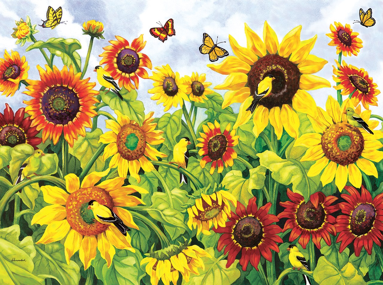 Sunflowers & Goldfinches - 1000pc Jigsaw Puzzle By Sunsout  			  					NEW