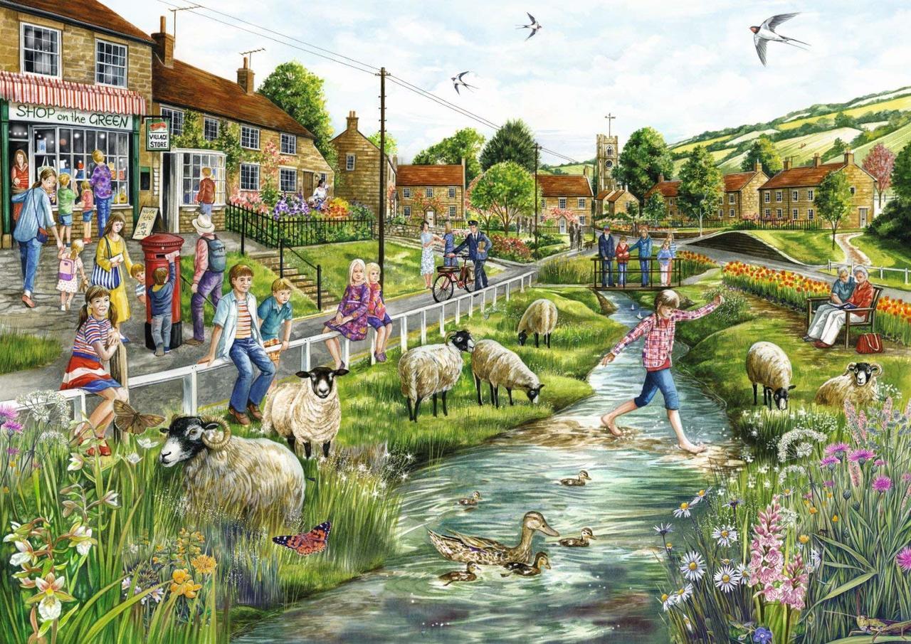 Village Life - 2 x 1000pc Jigsaw Puzzle By Falcon  			  					NEW - image 1