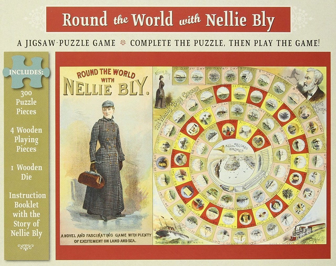 Round the World with Nellie Bly - 300pc Jigsaw Puzzle & Game by Pomegranate