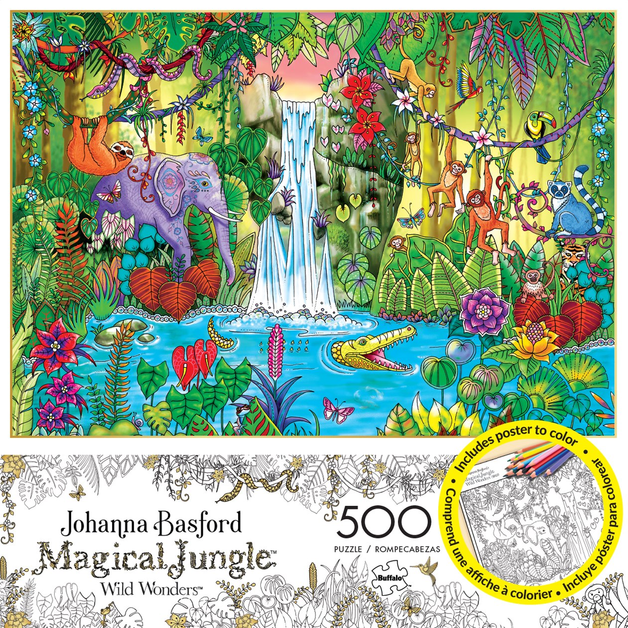 Magical Jungle:  Johanna Basford Wild Flowers - 500pc Jigsaw Puzzle By Buffalo Games - image 1