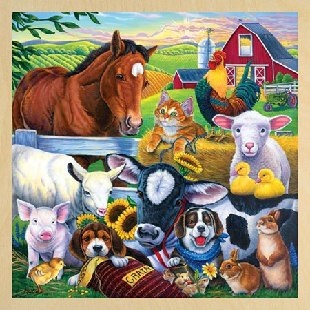 Farm Friends with Fun Facts - 48pc Wooden Tray Puzzle by Masterpieces