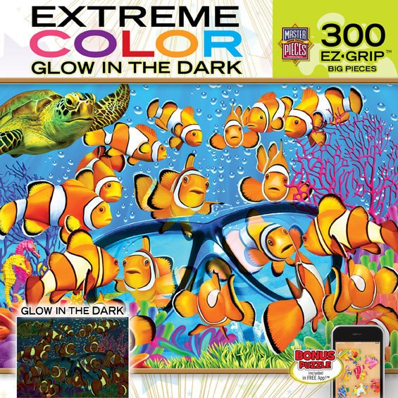 Extreme Color: Curious Clownfish - 300pc EZ Grip Glow-in-the-Dark Jigsaw Puzzle by Masterpieces - image 1