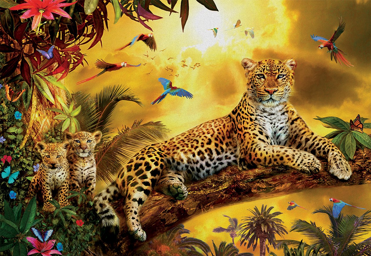 Leopard and His Cubs - 500pc Jigsaw Puzzle by Educa  			  					NEW