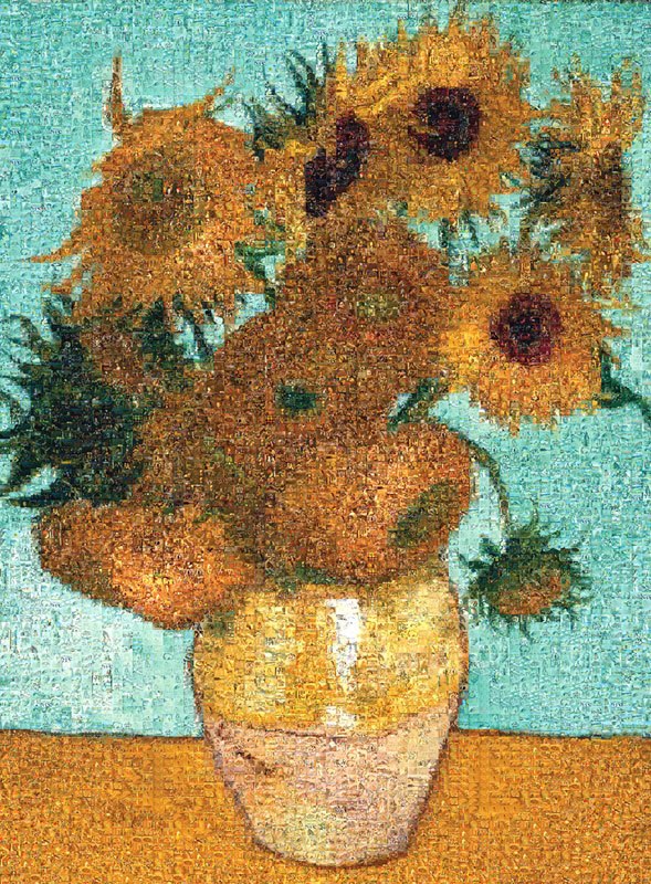 Vase with Twelve Sunflowers Mosaic - 500pc Photomosaic Jigsaw Puzzle By Tomax