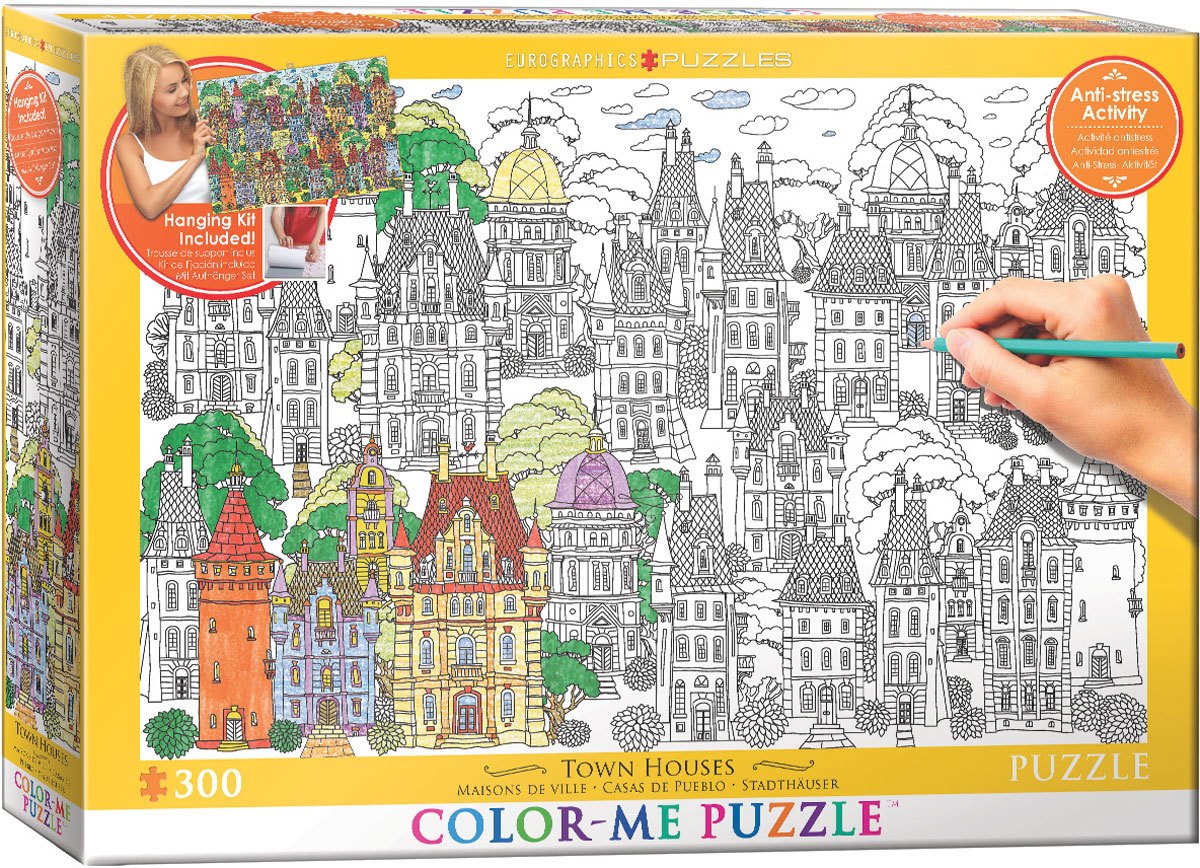 Color Me Puzzle: Town Houses - 300pc Color Yourself Jigsaw Puzzle by Eurographics