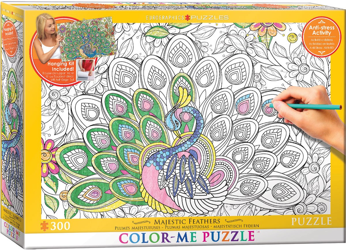 Color Me Puzzle: Majestic Feathers - 300pc Color Yourself Jigsaw Puzzle by Eurographics