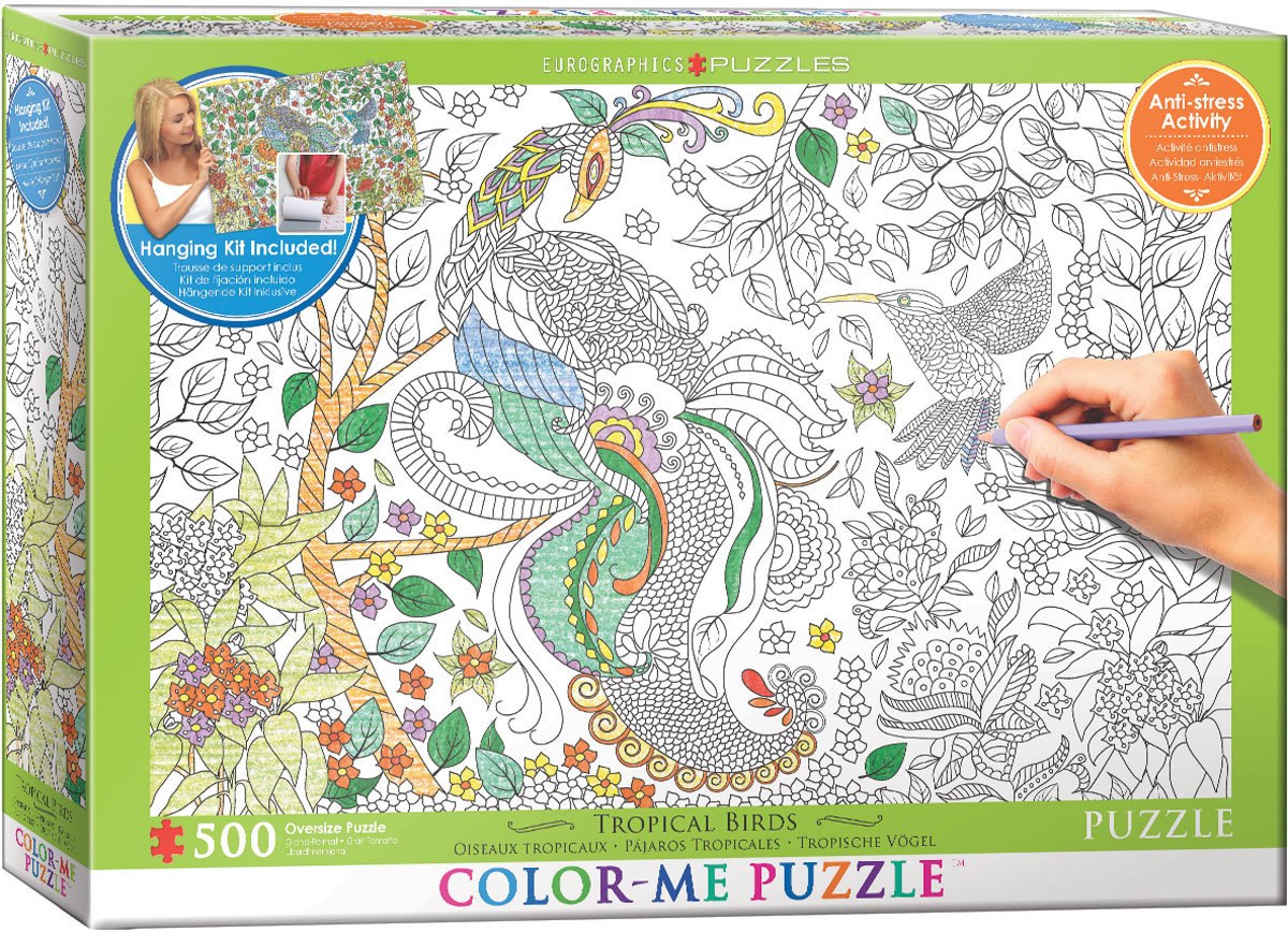 Color Me Puzzle: Tropical Birds - 500pc Color Yourself Jigsaw Puzzle by Eurographics