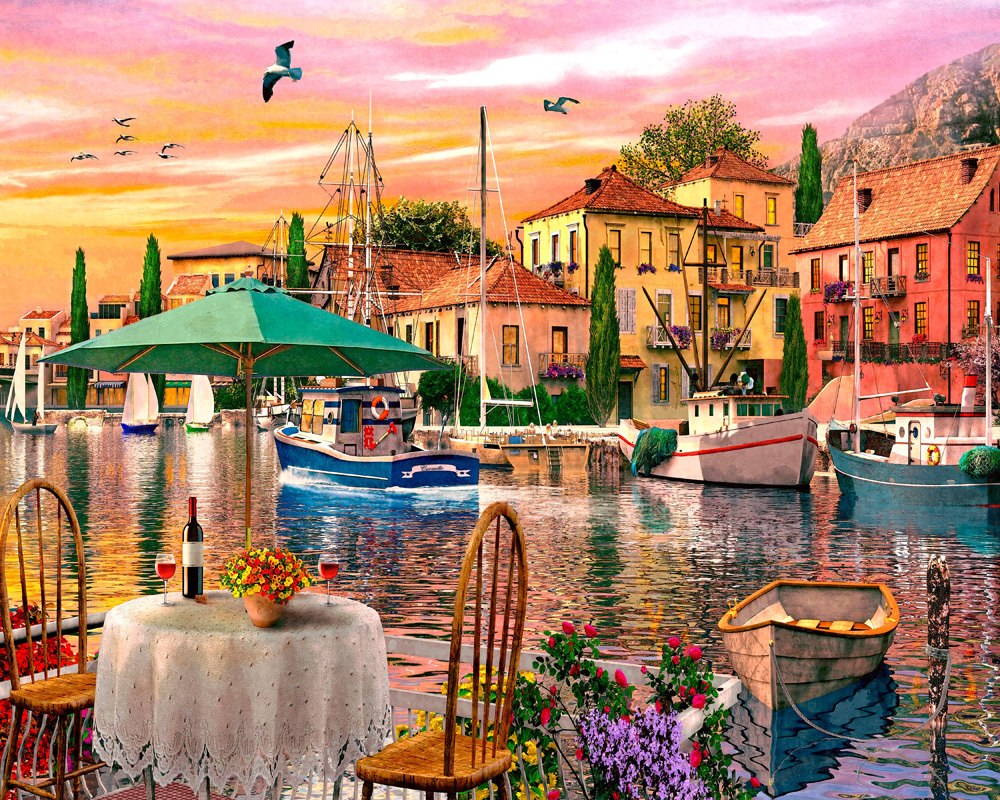 Sunset Harbour - 1000pc Jigsaw Puzzle by Vermont Christmas Company - image 1