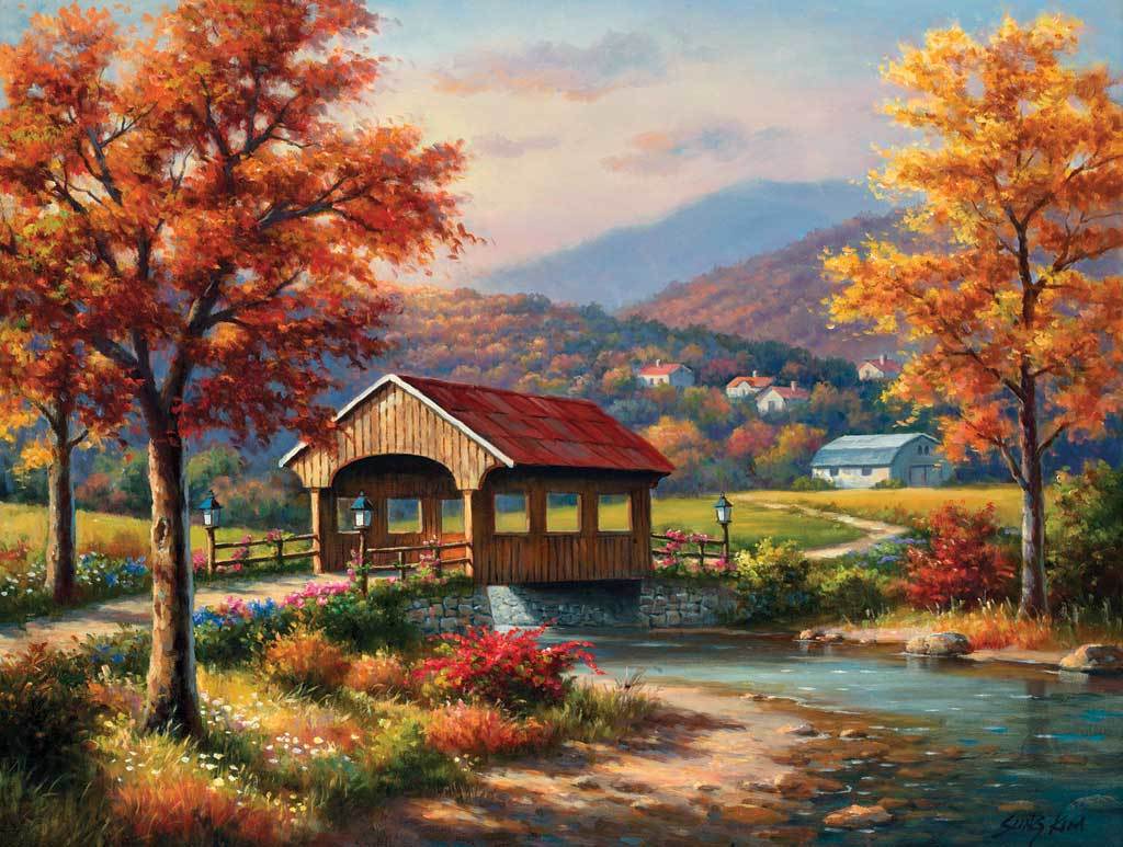Covered Bridge in Fall - 500pc Jigsaw Puzzle By Sunsout