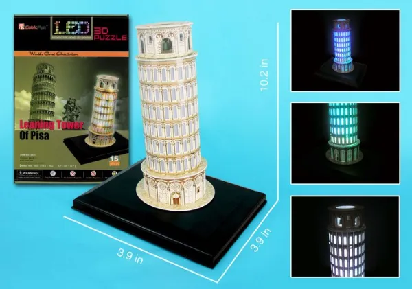LED Light Up Version!: Leaning Tower of Pisa - 15pc 3D Jigsaw Puzzle by Daron