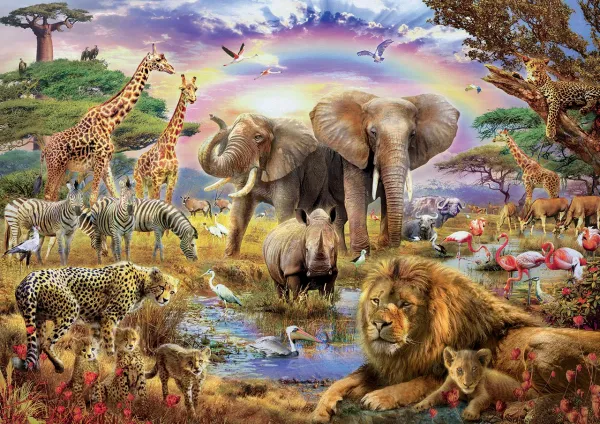 Watering Hole Under the Rainbow - 3000pc Jigsaw Puzzle By Educa