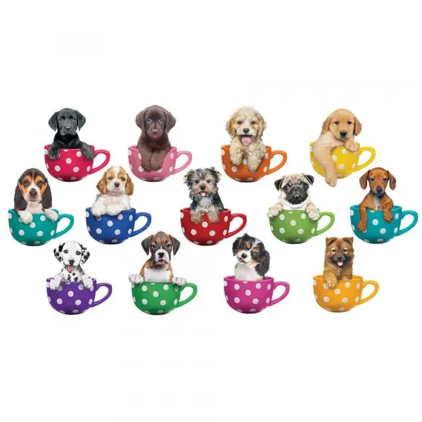 Pups in Cups - 500pc Jigsaw Puzzle by Lafayette Puzzle Factory