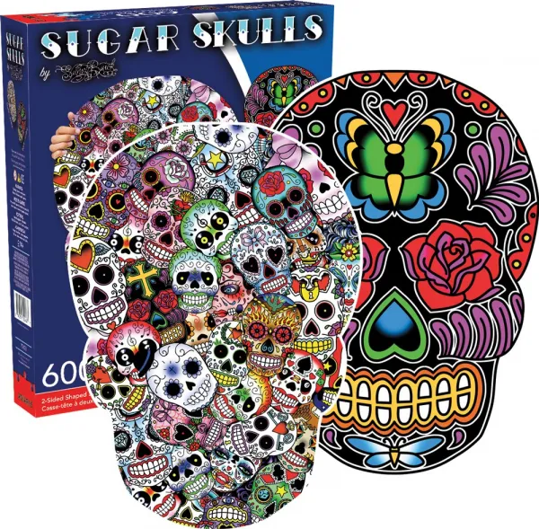 Sugar Skulls - 600pc Double-sided Shaped Jigsaw Puzzle by Aquarius  			  					NEW