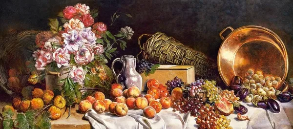 Still Life with Flowers and Fruit on a Table - 600pc Jigsaw Puzzle By Castorland