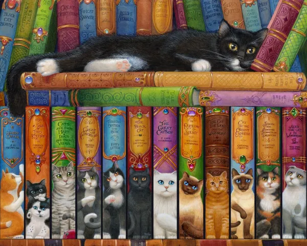 Cat Bookshelf - 1000pc Jigsaw Puzzle by Vermont Christmas Company