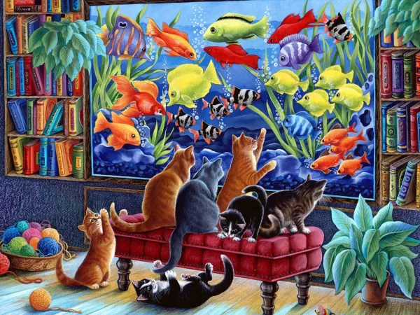Kittens Fishing - 550pc Jigsaw Puzzle by Vermont Christmas Company