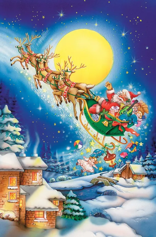 Santa on a Moonlit Night - 60pc Kids Puzzle by Cobble Hill