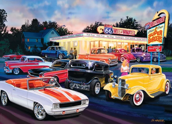 Cruisin' Rt66: Dogs &amp; Burgers - 1000pc Jigsaw Puzzle by Masterpieces