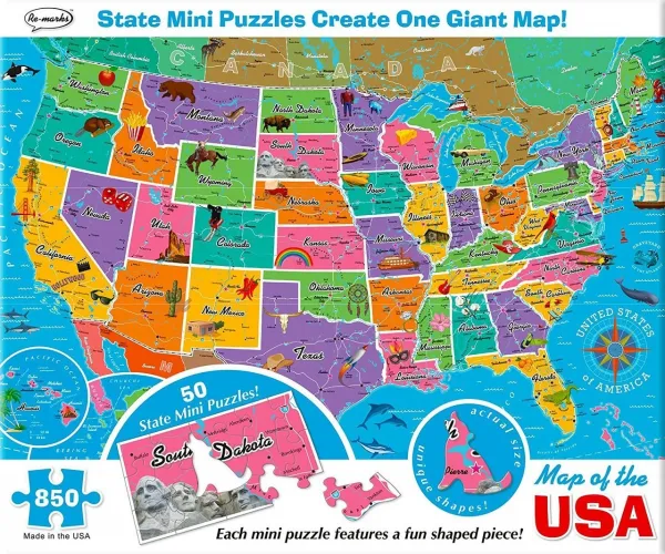 Map of the USA - 850pc Jigsaw Puzzle By Re-marks