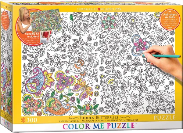 Color Me Puzzle: Hiden Butterflies - 300pc Color Yourself Jigsaw Puzzle by Eurographics
