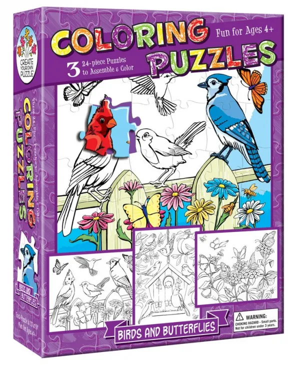 Coloring Puzzles: Birds and Butterflies - 24pc Coloring Puzzle by Cobble Hill (discontinued)