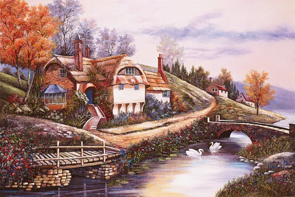 Cottage By The River Puzzle - 1000pc Jigsaw Puzzle by Tomax