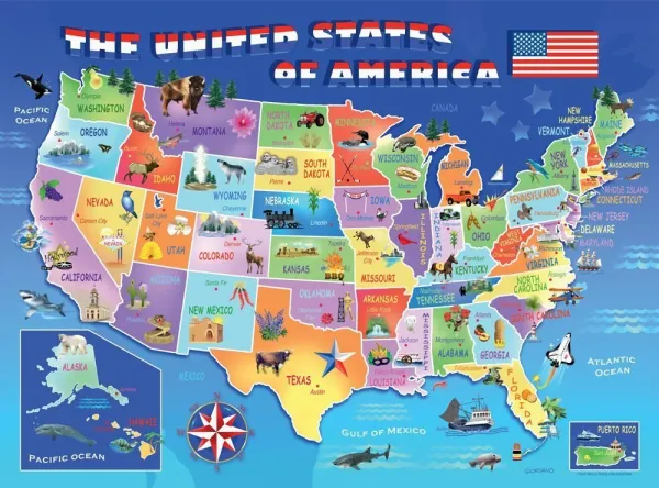 USA State Map - 100pc Jigsaw Puzzle by Ravensburger