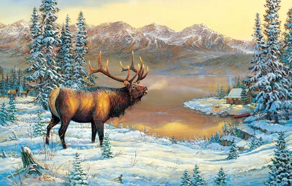 Elk By The Cabin - 1000pc Jigsaw Puzzle By Sunsout