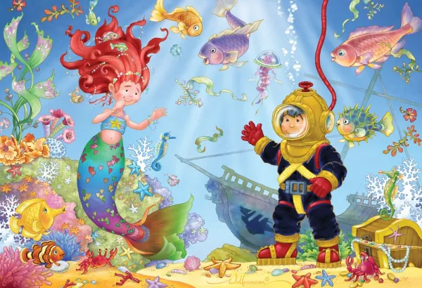 Mermaid &amp; Diver - 100pc Jigsaw Puzzle by Vermont Christmas Company  			  					NEW