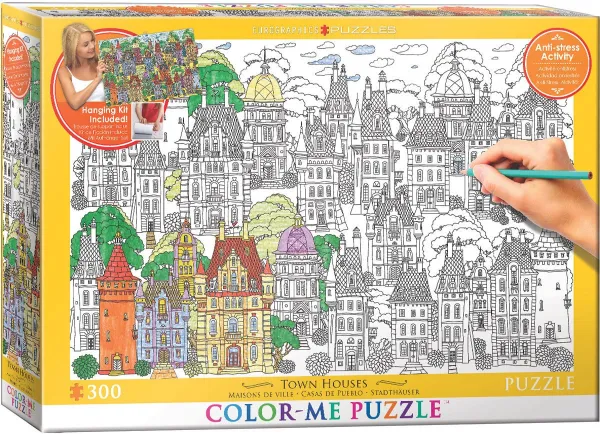 Color Me Puzzle: Town Houses - 300pc Color Yourself Jigsaw Puzzle by Eurographics