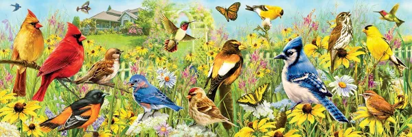 Giordano: Backyard Birds - 1000pc Panoramic Jigsaw Puzzle by Eurographics