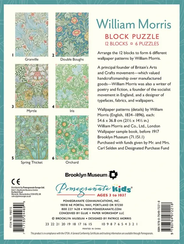 William Morris - 12pc Block Puzzle by Pomegranate