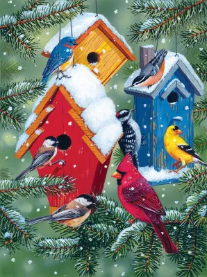 Winter Birdhouses - 1000pc Jigsaw Puzzle by SunsOut