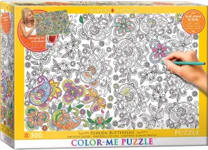 Color Me Puzzle: Hiden Butterflies - 300pc Color Yourself Jigsaw Puzzle by Eurographics