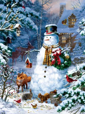 Winter Cabin Snowman - 1000pc Jigsaw Puzzle by Sunsout