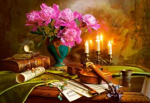 Still Life with Violin and Flowers - 1500pc Jigsaw Puzzle By Castorland